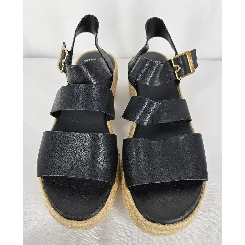 DR. SCHOLL'S ONCE TWICE ESPADRILLE PLATFORM WEDGE SANDAL BLACK SIZE 8.5 MEDIUM